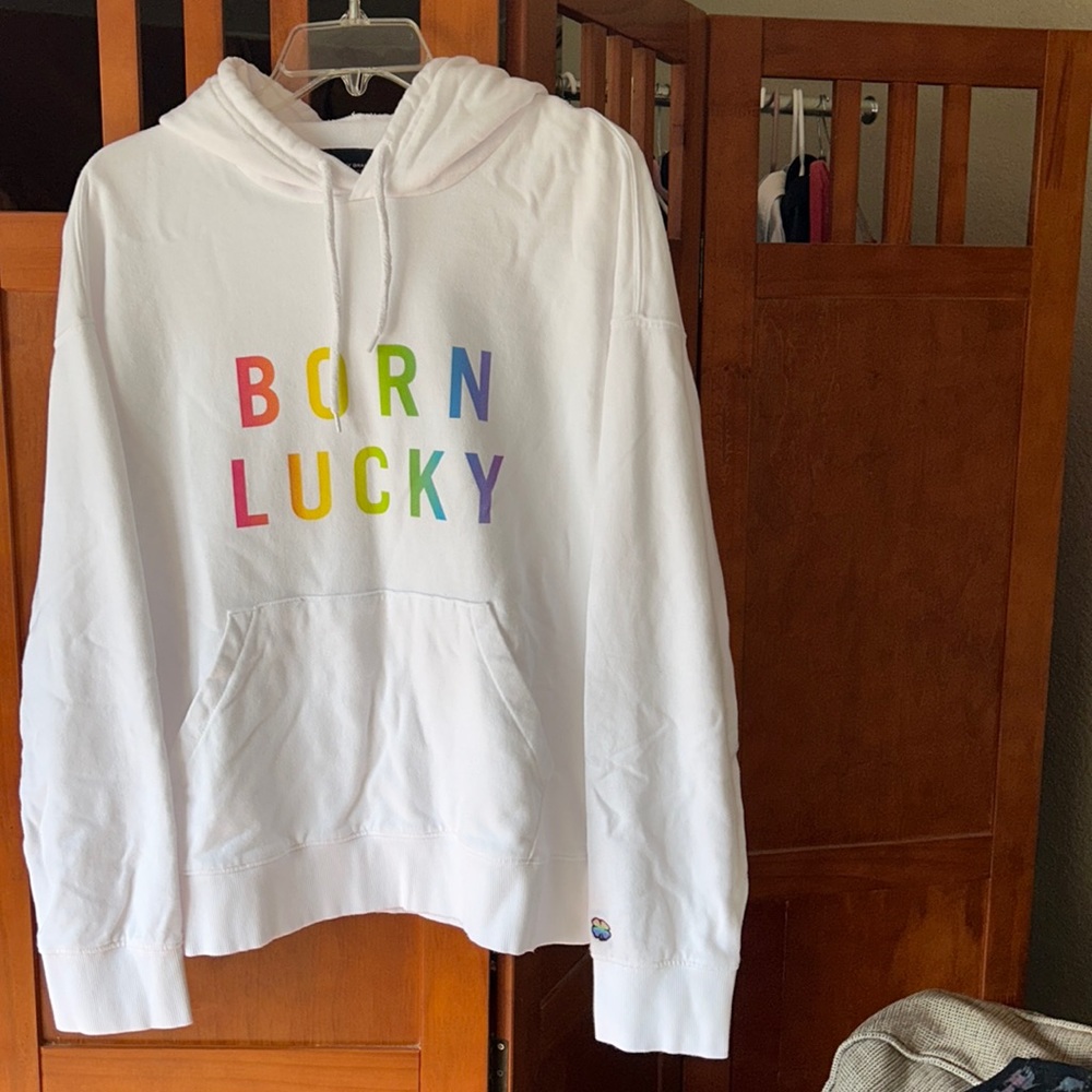Lucky All Cotton Hoodie Sweatshirt with “Born Lucky” Color Graphic